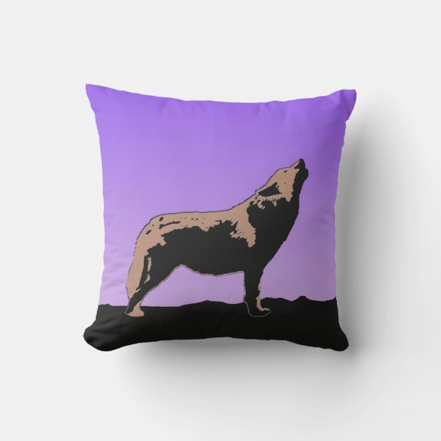 Coussin Howling Wolf at Sunset - Art faunique original (Recto)