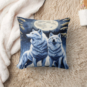Coussin Howling Wolves Under Moonlight.