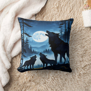 Coussin Howling Wolves Under Pleine lune.
