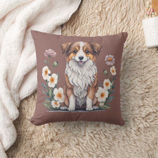 Coussin Hübscher Collie umringt von Blumen - (Couverture)