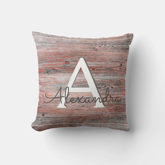 Coussin Huile d'or rose et Monogramme de bois rustique & I (Recto)