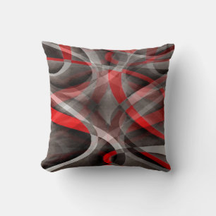 Coussin Huit Rouge Blanc et Gris Courbes Superposées