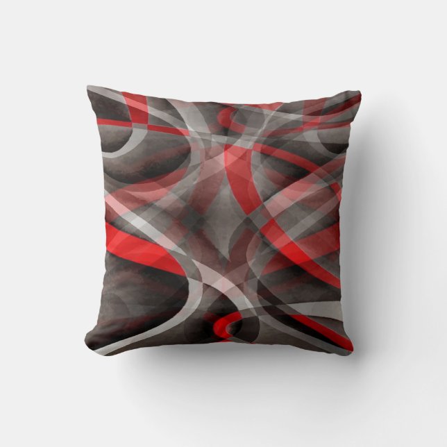 Coussin Huit Rouge Blanc et Gris Courbes Superposées (Recto)