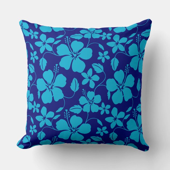 COUSSIN HULA HAWAIEN (HIBISCUS) BLEU FONCÉ/CLAIR (Recto)