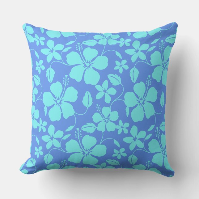 COUSSIN HULA HAWAIEN (HIBISCUS) PERVENCHE/TEAL (Recto)