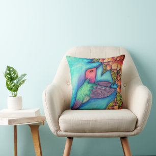 Coussin Hummingbird Imprimer Pillow Carré Floral
