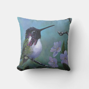 Coussin Hummingbird Mignon Fleurs bleues branche