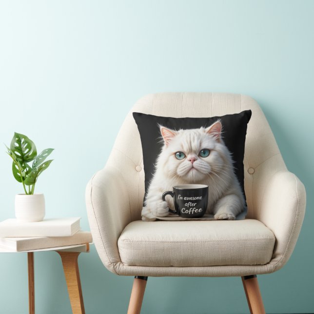 Coussin Humour de chat perse blanc (Chaise)