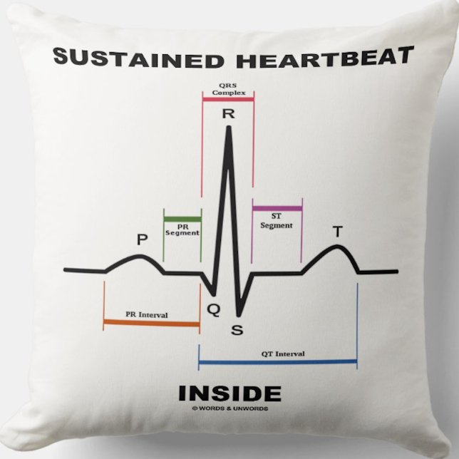 Coussin Humour Électrocardiogramme à coeur soutenu (Throw pillow featuring sinus rhythm on electrocardiogram & the saying "Sustained Heartbeat Inside")