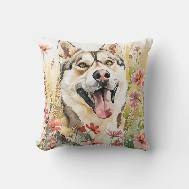 Coussin Husky - Aquarelle Chien Décor maison (Recto)