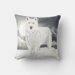 Coussin Husky blanc en neige