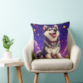 Coussin Husky Joyeux Contre Ciel Étoilé (Chaise)