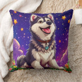 Coussin Husky Joyeux Contre Ciel Étoilé (Couverture)