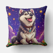 Coussin Husky Joyeux Contre Ciel Étoilé (Verso)