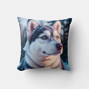 Coussin Husky Stares en hiver