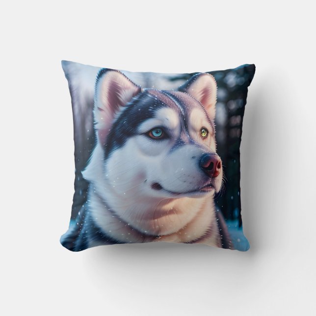 Coussin Husky Stares en hiver (Recto)