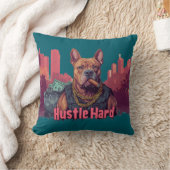 Coussin Hustle Hard - Pitbull Chien avec de l'argent et Ci (Couverture)