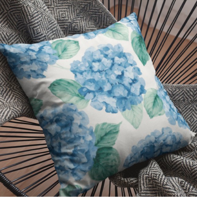 Coussin Hydrangea Blues Fleurs Aquarelle Botanique Florais (Créateur téléchargé)