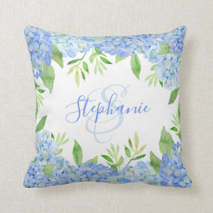 Coussin Hydrangea Floral Aquarelle Monogramme