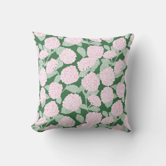 Coussin Hydrangea Florale Rose et Vert (Recto)