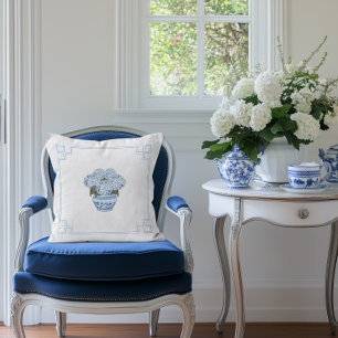 Coussin Hydrangea Grandmillennial bleu en Chinoiserie
