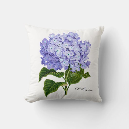 Coussin Hydrangea Lavande Fleur Botanique Personnalisée (Recto)