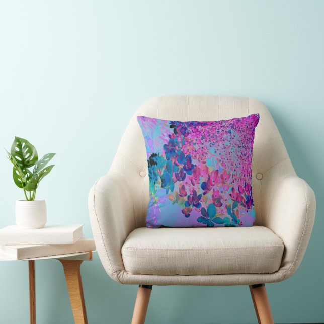 Coussin Hydrangea Limelight Élégant Bleu foncé et Magenta (Chaise)