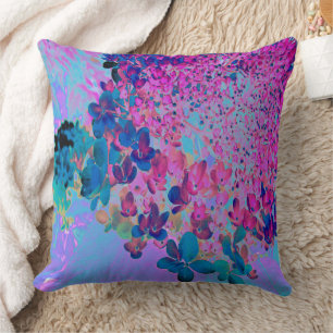 Coussin Hydrangea Limelight Élégant Bleu Foncé et Magenta