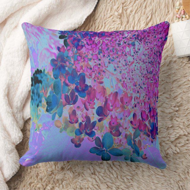 Coussin Hydrangea Limelight Élégant Bleu Foncé et Magenta (Couverture)