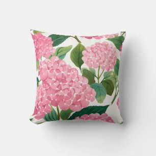 Coussin Hydrangea Rose Aquarelle Florale Côtière