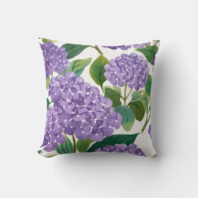 Coussin Hydrangea Violette Fleur Côtière Aquarelle Florale (Recto)