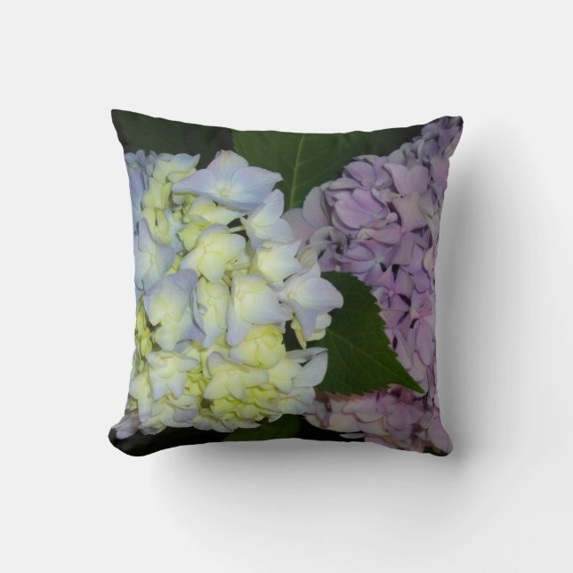 Coussin Hydrangeas fleurs roses fleurs bleues fleurs viole (Recto)