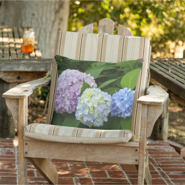 Coussin Hydrangeas, fleurs roses, fleurs violettes bleues (Chaise)