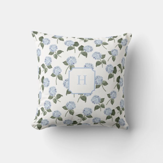 Coussin Hydrangée Bleue Fleur Monogramme   (Recto)