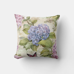 Coussin Hydrangée céleste violette et Harmonie des papillo