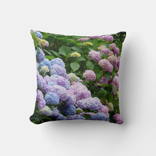 Coussin Hydrangée violette et bleue Lève l'oreiller (Recto)
