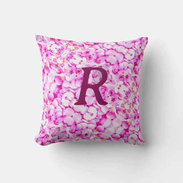 Coussin Hydrangée violette sur fond sombre (Recto)