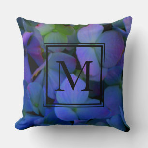 Coussin Hydrangée violette violette monogramme