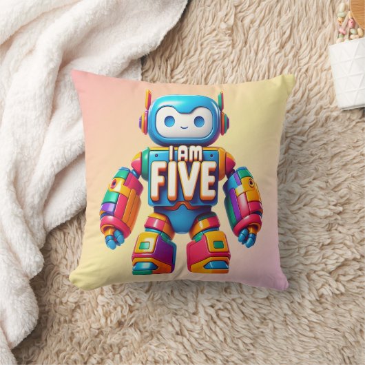 Coussin I Am Five Robot for Kids 5Anniversaire Technologie (Couverture)