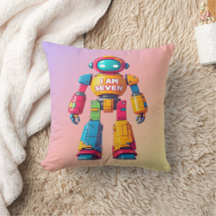 Coussin I Am Seven Robot for Kids 7th Birthday Robot Boy