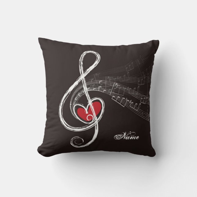 Coussin I HEART MUSIC Treble Clef Black Personnalisé (Recto)