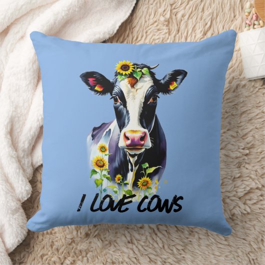 Coussin I Love Cows Sunflowers Farm Country (Couverture)