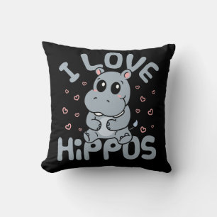 Coussin I Love Hippopotamus mignon Hippopotamus Lover