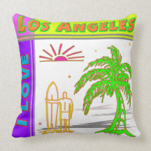"I LOVE Los Angeles" Sun Palm Tree&Surfer#2 Coussi