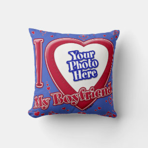Coussin I Love My Boyfriend Photo Red Hearts Deep Royal Bl