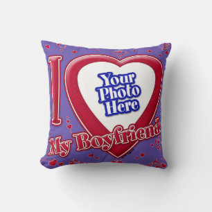 Coussin I Love My Boyfriend Photo Red Hearts Purple