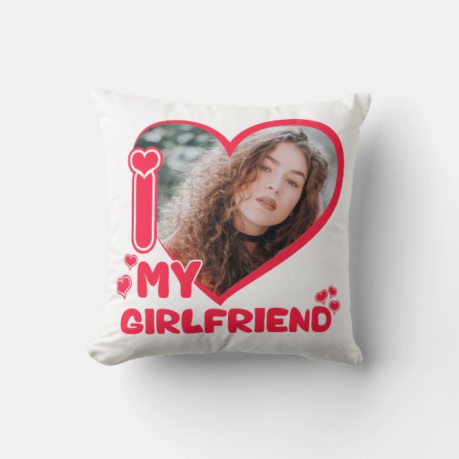 Coussin I Love My Girlfriend Heart Custom Photo Valentines (Recto)