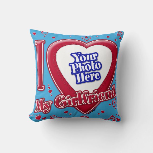 Coussin I Love My Girlfriend Photo Red Hearts Turquoise (Recto)