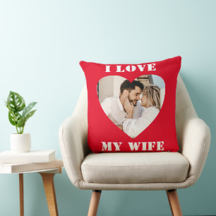 Coussin I Love My Wife Heart Photo personnalisée