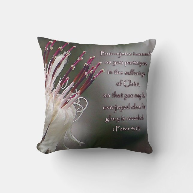 Coussin I Pierre 4:13 Inspirationnel Floral (Recto)